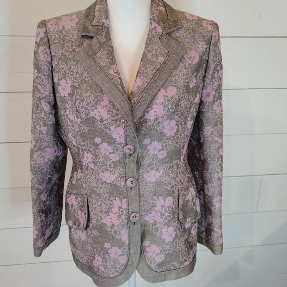 Woman's Lourdes Chavez Lavender and Gray Floral Wool Blazer- Size 8 - Picture 1 of 12